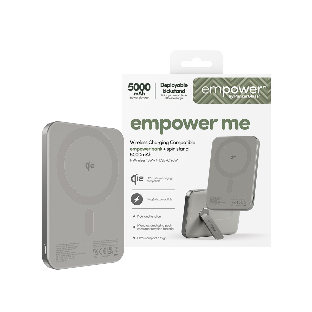 empower by PanzerGlass® empower Bank m. Spin Stand | 5000mAh | Titanium